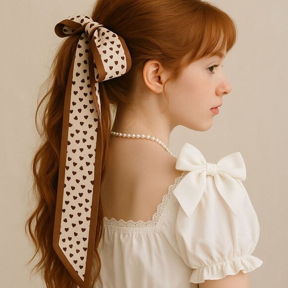 Slim Scarf 34in Heart Print Neck Hair Hat Bag Wrap Romantic Accessory No37 - Picture 3 of 8